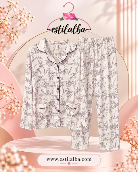 Pijama flores raso