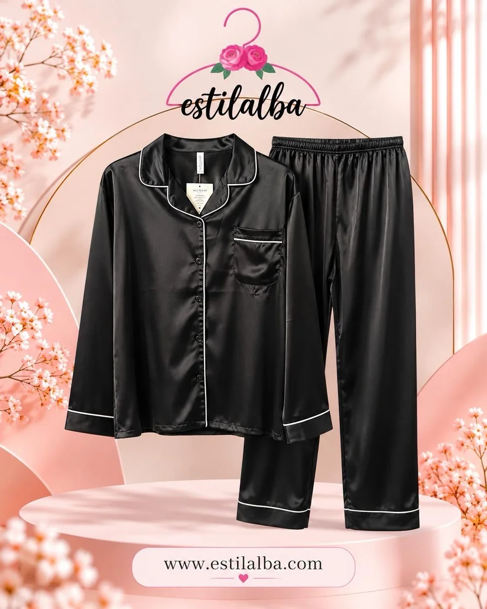 Pijama raso negro